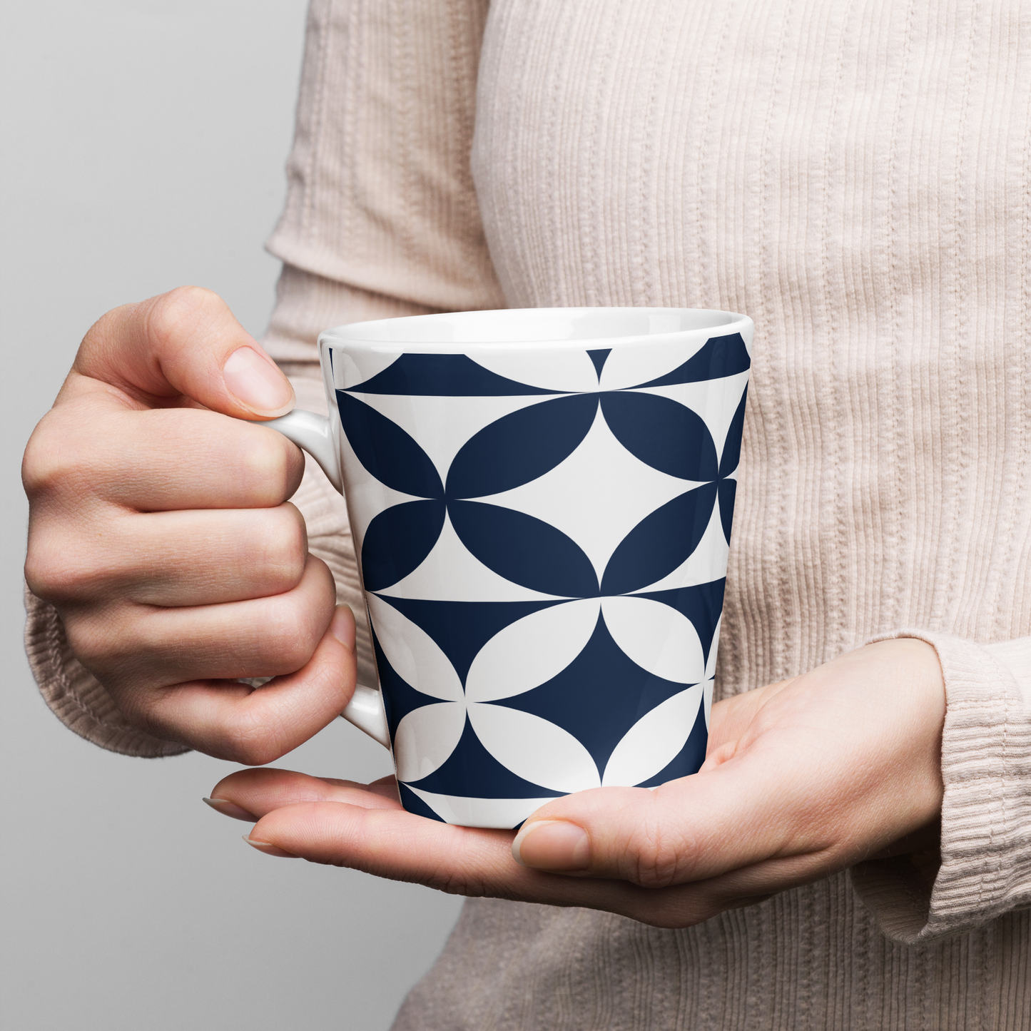 Navy and white circle latte mug
