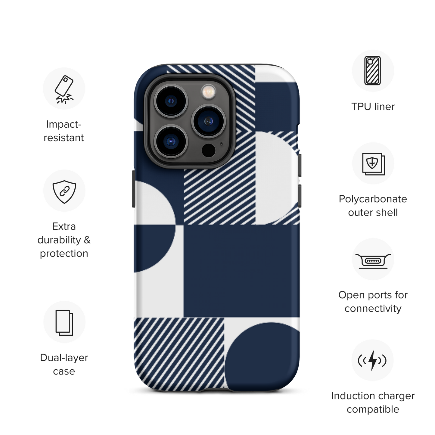 Modern Blue n White Tough Case for iPhone® 14 to 16 models