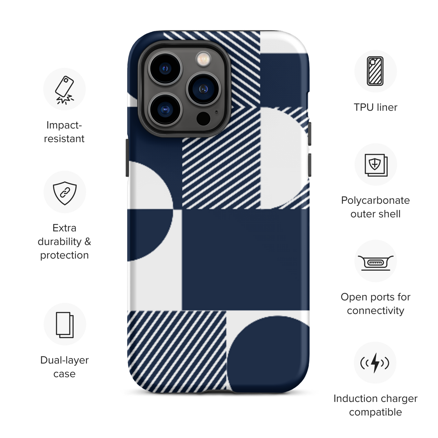 Modern Blue n White Tough Case for iPhone® 14 to 16 models