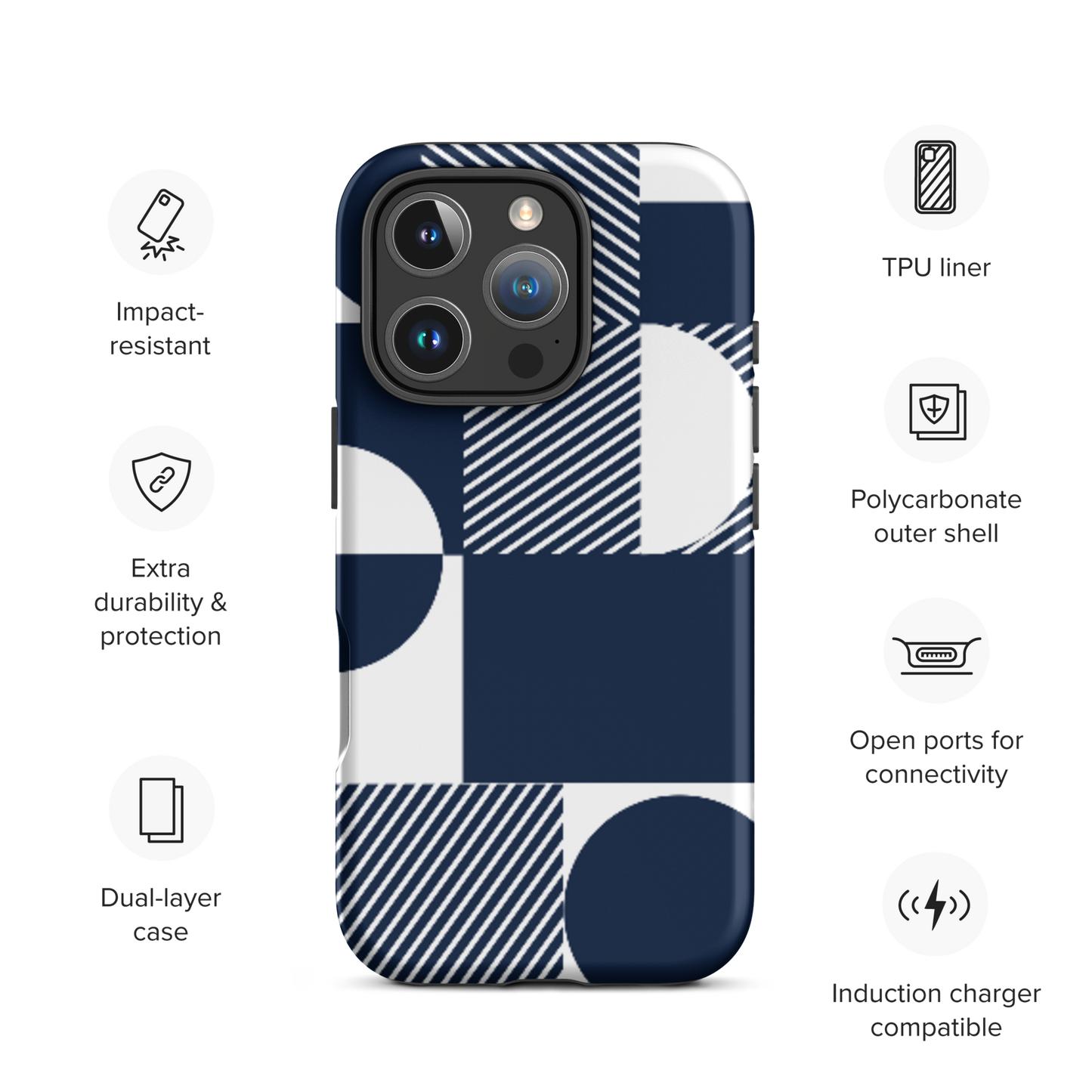 Modern Blue n White Tough Case for iPhone® 14 to 16 models