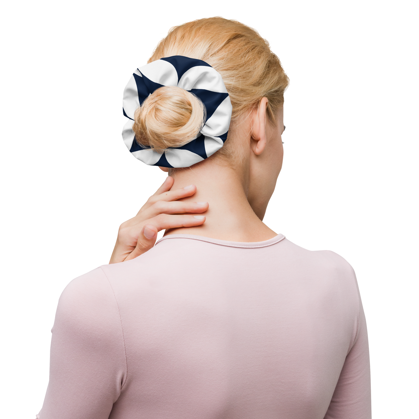 Elegant Navy White Scrunchie