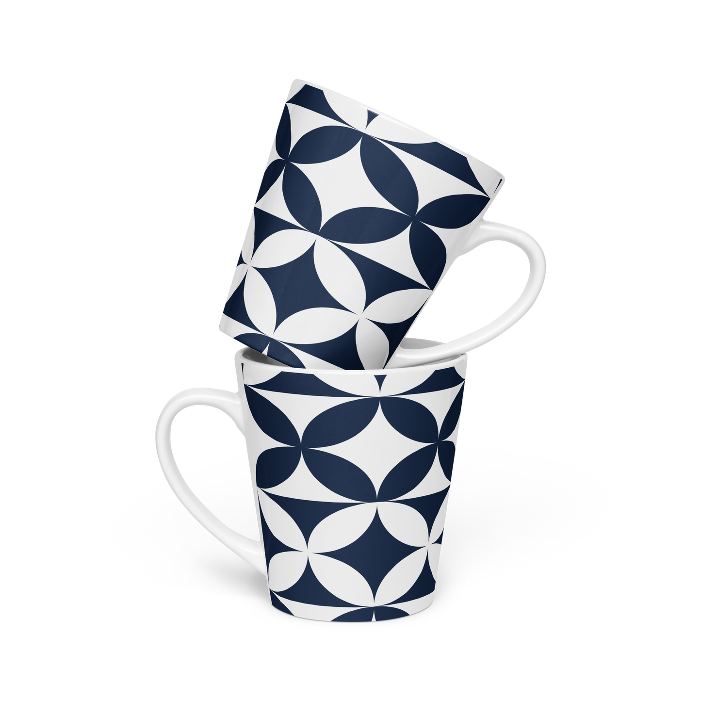 Navy and white circle latte mug