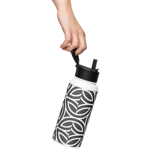White Stainless steel water bottle with a straw lid