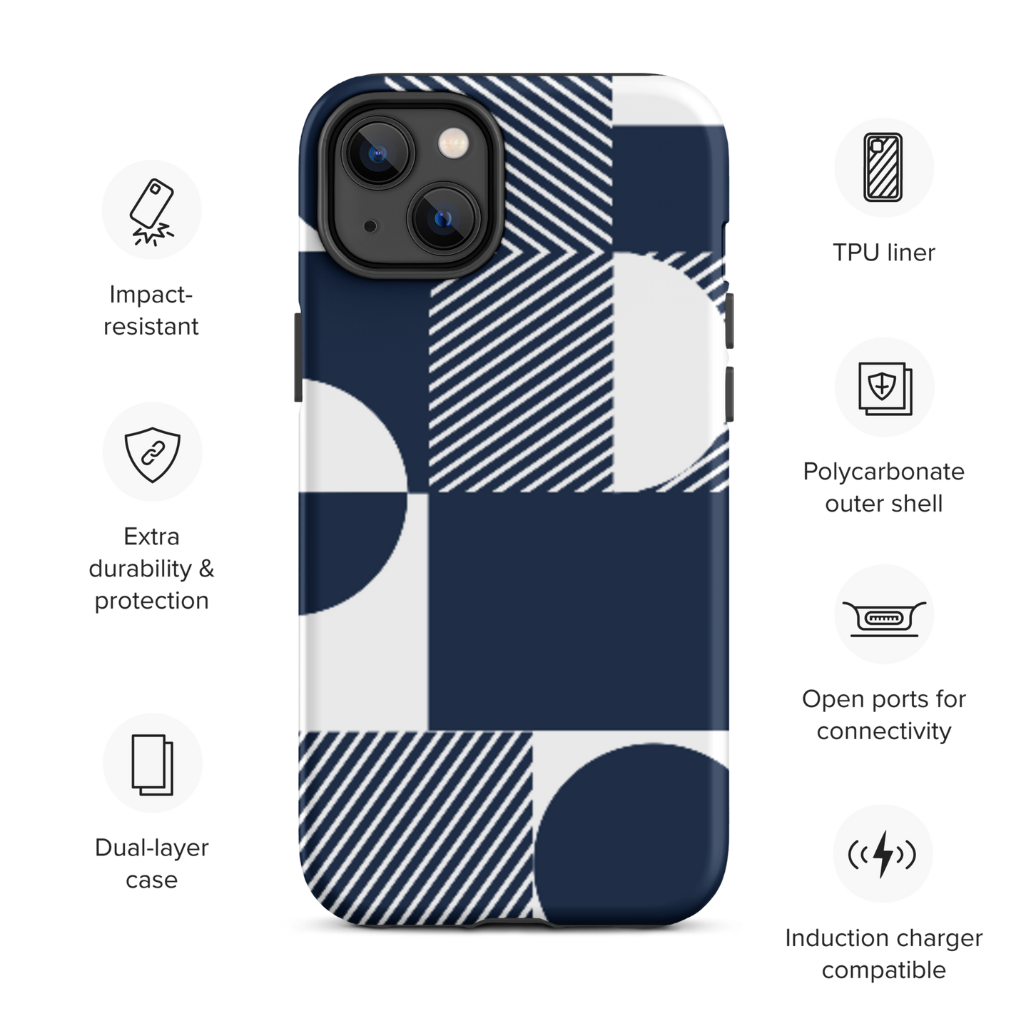Modern Blue n White Tough Case for iPhone® 14 to 16 models
