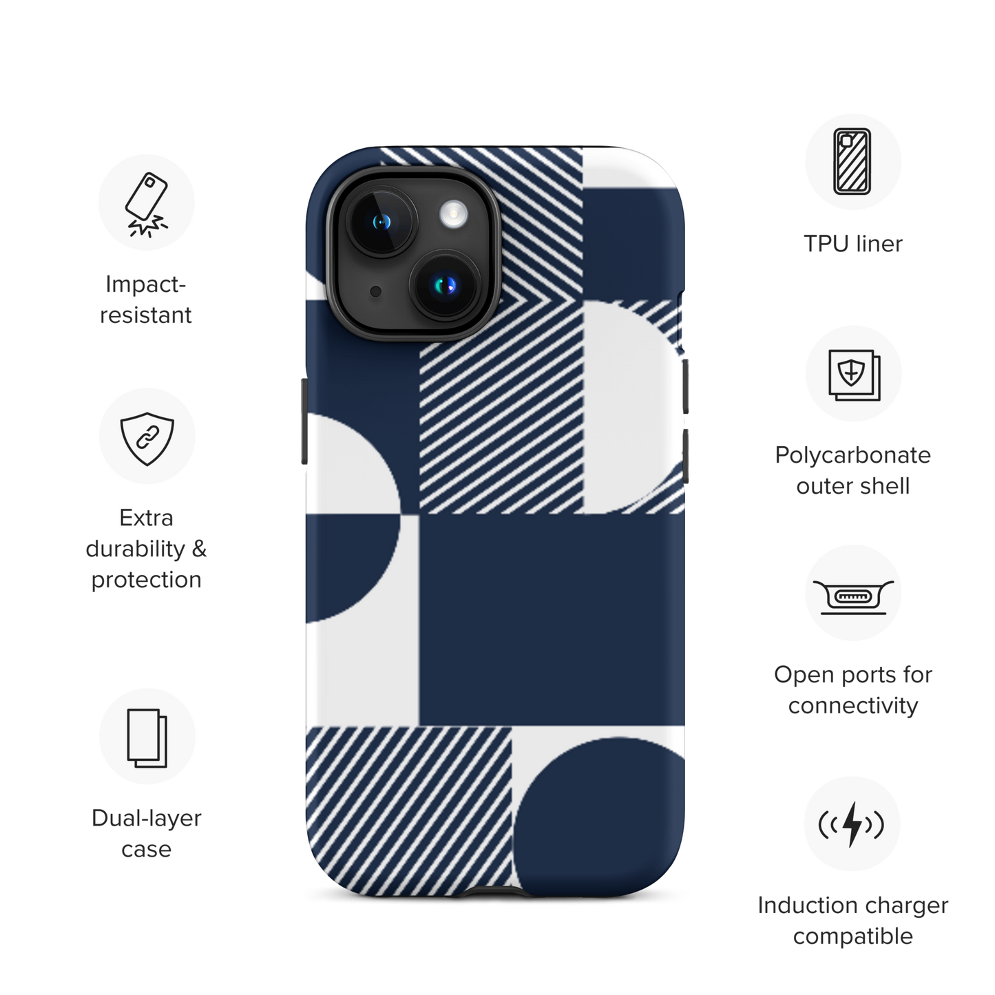 Modern Blue n White Tough Case for iPhone® 14 to 16 models
