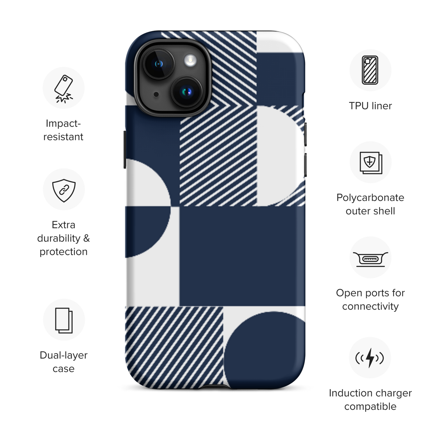 Modern Blue n White Tough Case for iPhone® 14 to 16 models