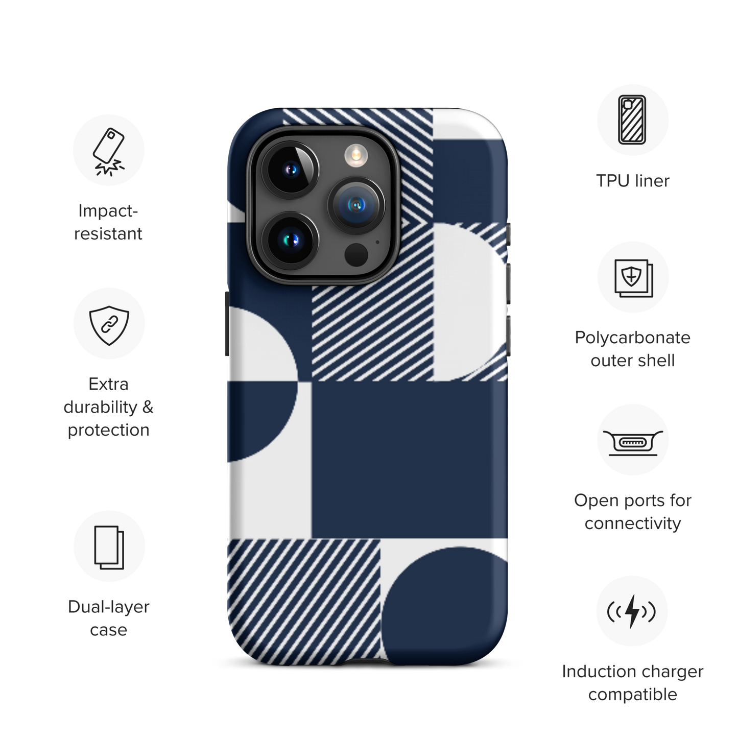 Modern Blue n White Tough Case for iPhone® 14 to 16 models