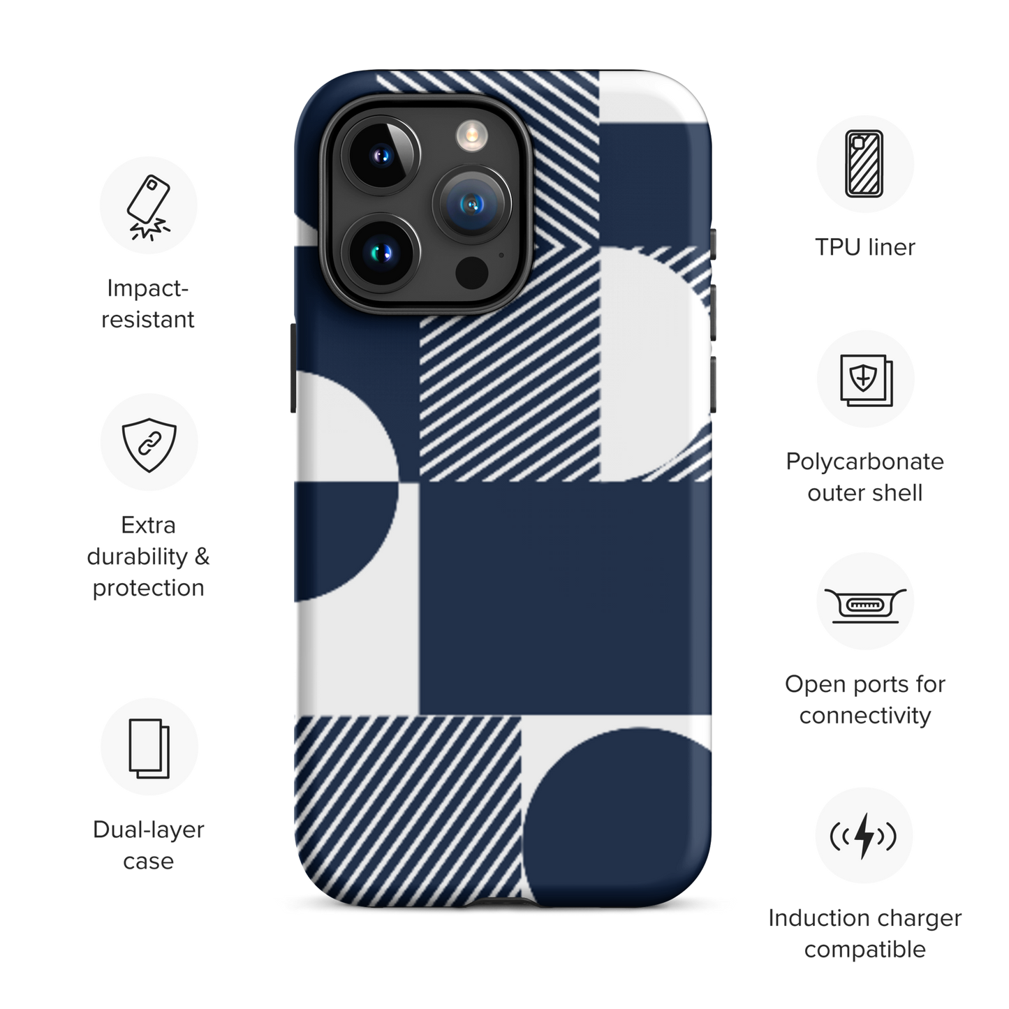 Modern Blue n White Tough Case for iPhone® 14 to 16 models