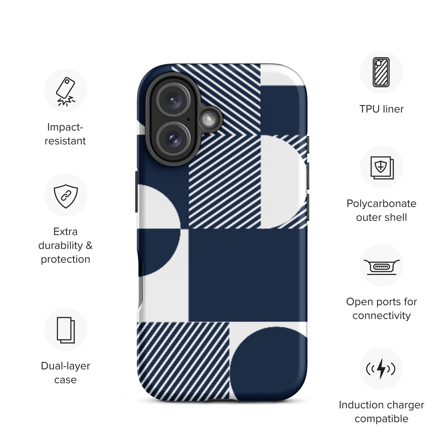 Modern Blue n White Tough Case for iPhone® 14 to 16 models