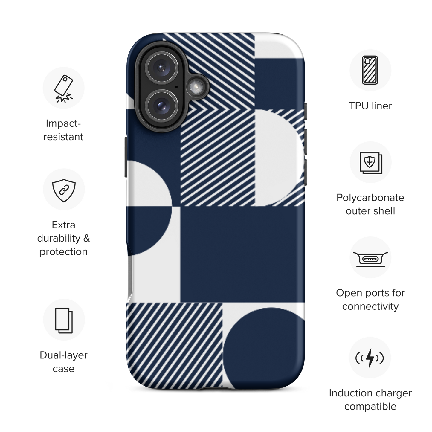 Modern Blue n White Tough Case for iPhone® 14 to 16 models